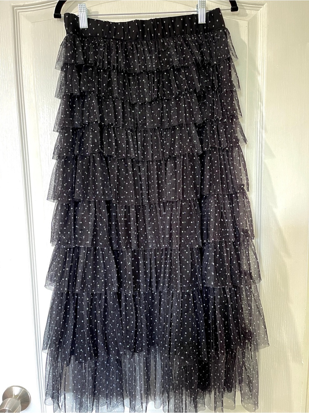 cupcakes & cashmere Black Polka Dot Tiered Tulle Maxi Skirt